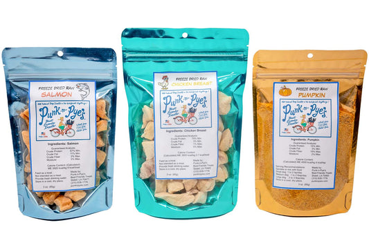 Introducing Punk-n-Pye's Freeze Dried Raw Salmon, Chicken, and Pumpkin Treats!